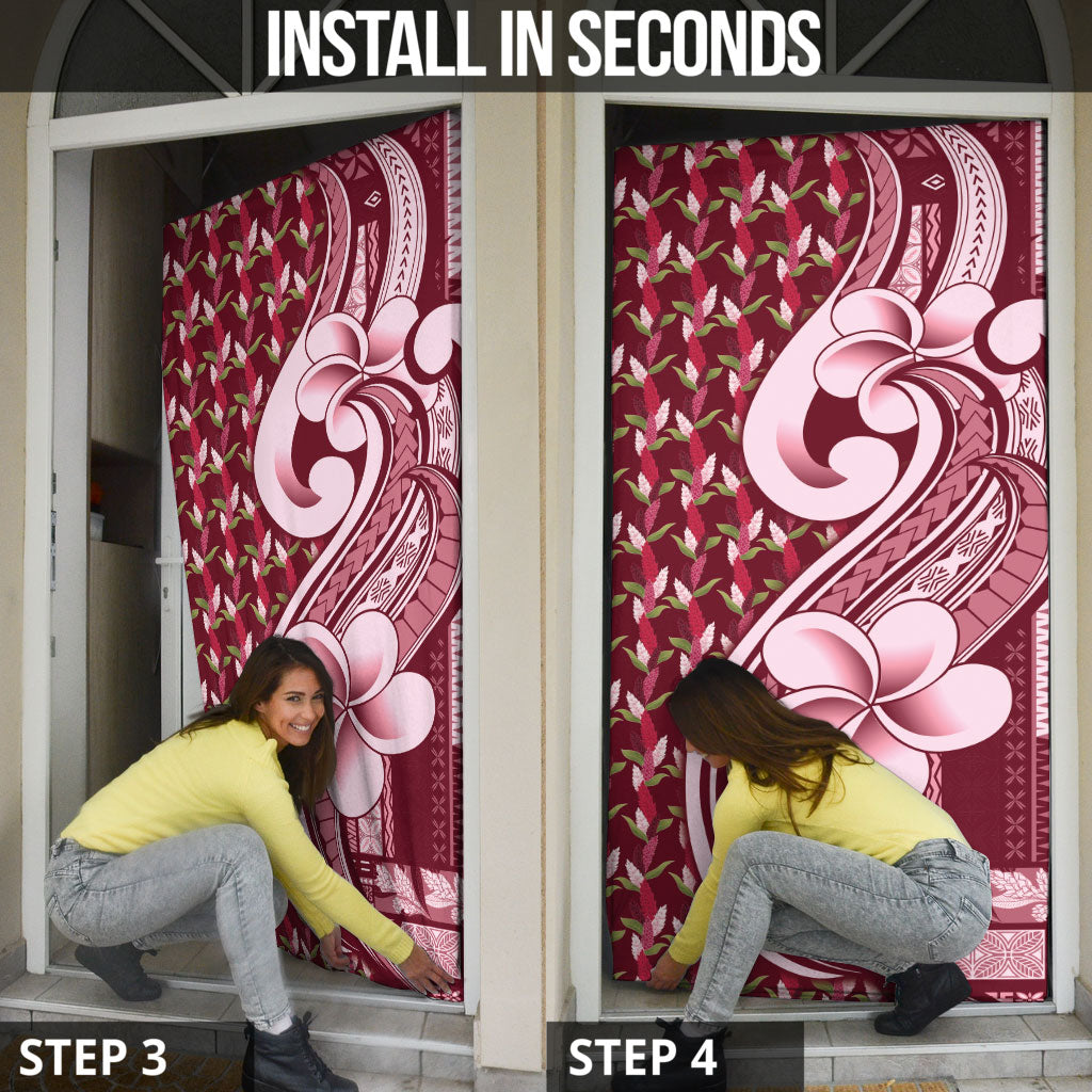Samoa Teuila Door Cover Maroon Samoan Siapo Motifs LT05 - Polynesian Pride