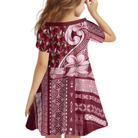 Samoa Teuila Family Matching Long Sleeve Bodycon Dress and Hawaiian Shirt Maroon Samoan Siapo Motifs LT05 - Polynesian Pride