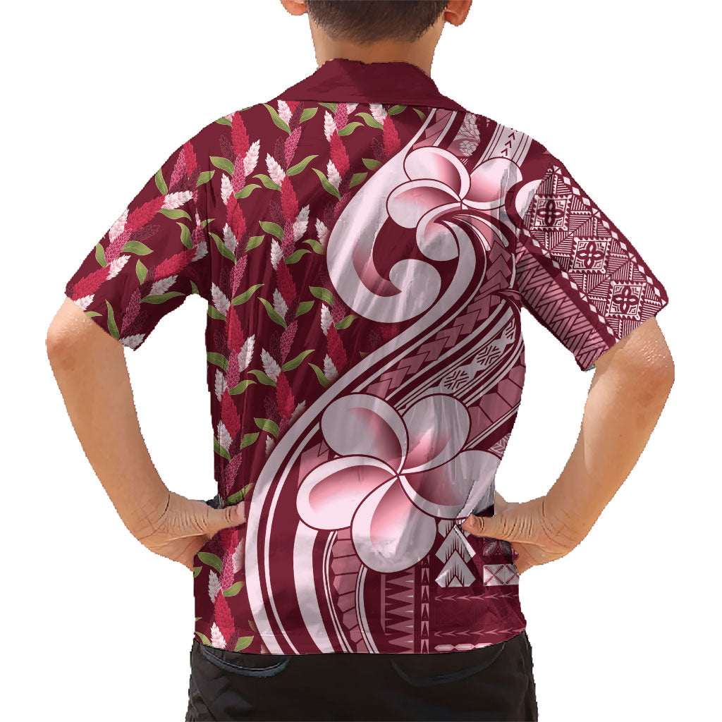 Samoa Teuila Family Matching Off The Shoulder Long Sleeve Dress and Hawaiian Shirt Maroon Samoan Siapo Motifs LT05 - Polynesian Pride