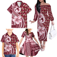 Samoa Teuila Family Matching Off The Shoulder Long Sleeve Dress and Hawaiian Shirt Maroon Samoan Siapo Motifs LT05 - Polynesian Pride