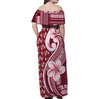 Samoa Teuila Family Matching Off Shoulder Maxi Dress and Hawaiian Shirt Maroon Samoan Siapo Motifs LT05 - Polynesian Pride