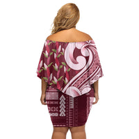 Samoa Teuila Family Matching Off Shoulder Short Dress and Hawaiian Shirt Maroon Samoan Siapo Motifs LT05 - Polynesian Pride