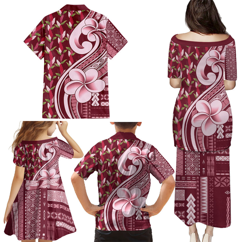 Samoa Teuila Family Matching Puletasi and Hawaiian Shirt Maroon Samoan Siapo Motifs LT05 - Polynesian Pride