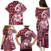 Samoa Teuila Family Matching Puletasi and Hawaiian Shirt Maroon Samoan Siapo Motifs LT05 - Polynesian Pride