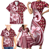 Samoa Teuila Family Matching Short Sleeve Bodycon Dress and Hawaiian Shirt Maroon Samoan Siapo Motifs LT05 - Polynesian Pride