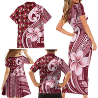 Samoa Teuila Family Matching Short Sleeve Bodycon Dress and Hawaiian Shirt Maroon Samoan Siapo Motifs LT05 - Polynesian Pride