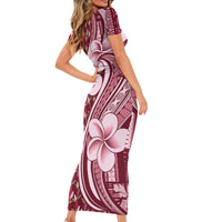Samoa Teuila Family Matching Short Sleeve Bodycon Dress and Hawaiian Shirt Maroon Samoan Siapo Motifs LT05 - Polynesian Pride