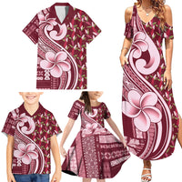 Samoa Teuila Family Matching Summer Maxi Dress and Hawaiian Shirt Maroon Samoan Siapo Motifs LT05 - Polynesian Pride