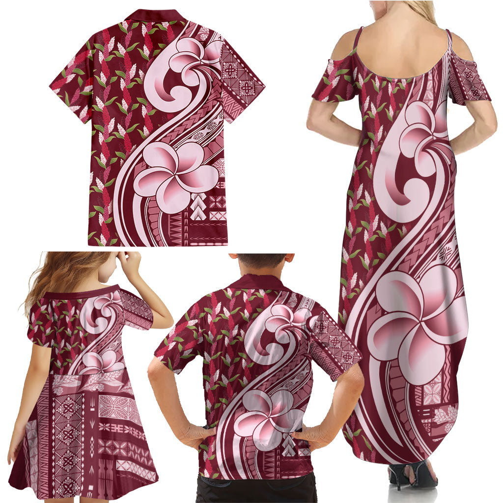 Samoa Teuila Family Matching Summer Maxi Dress and Hawaiian Shirt Maroon Samoan Siapo Motifs LT05 - Polynesian Pride
