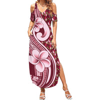 Samoa Teuila Family Matching Summer Maxi Dress and Hawaiian Shirt Maroon Samoan Siapo Motifs LT05 Mom's Dress Maroon - Polynesian Pride