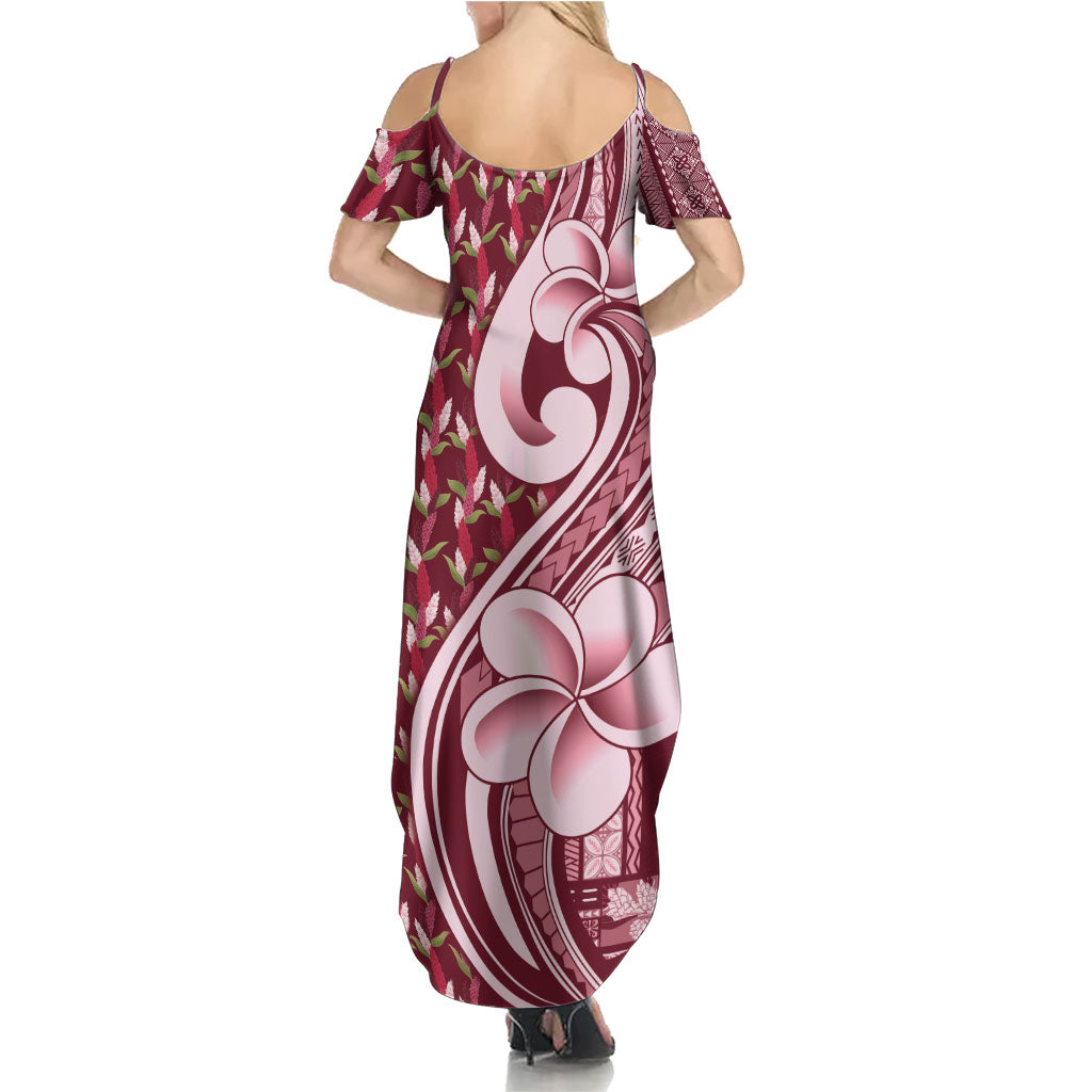 Samoa Teuila Family Matching Summer Maxi Dress and Hawaiian Shirt Maroon Samoan Siapo Motifs LT05 - Polynesian Pride