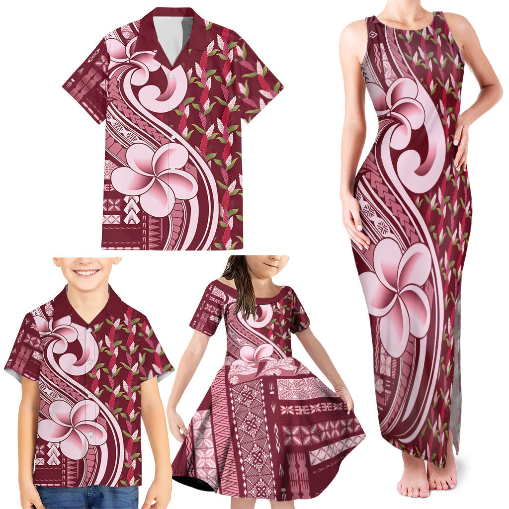 Samoa Teuila Family Matching Tank Maxi Dress and Hawaiian Shirt Maroon Samoan Siapo Motifs LT05 - Polynesian Pride