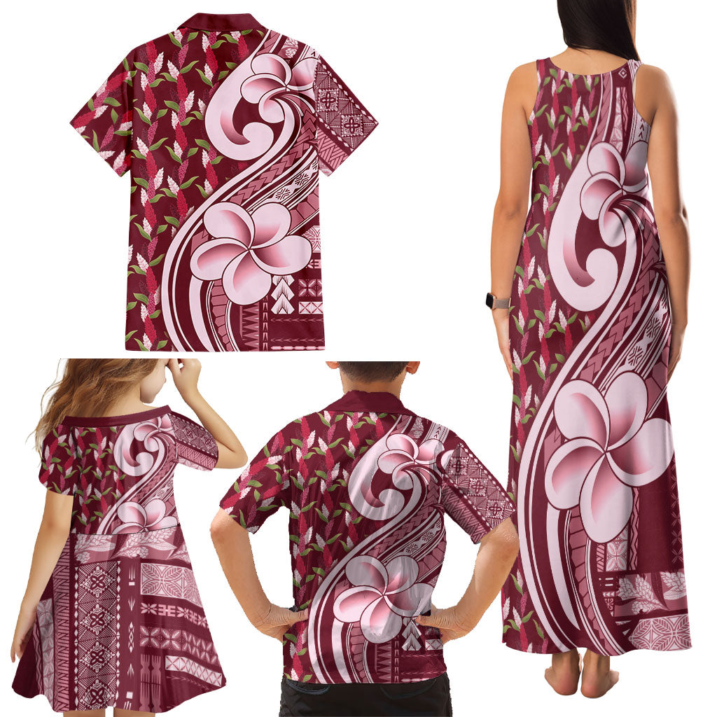 Samoa Teuila Family Matching Tank Maxi Dress and Hawaiian Shirt Maroon Samoan Siapo Motifs LT05 - Polynesian Pride
