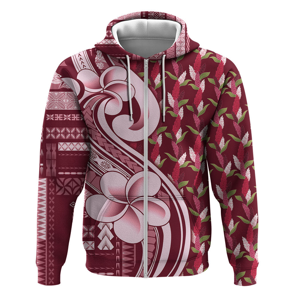 Samoa Teuila Hoodie Maroon Samoan Siapo Motifs LT05 Zip Hoodie Maroon - Polynesian Pride