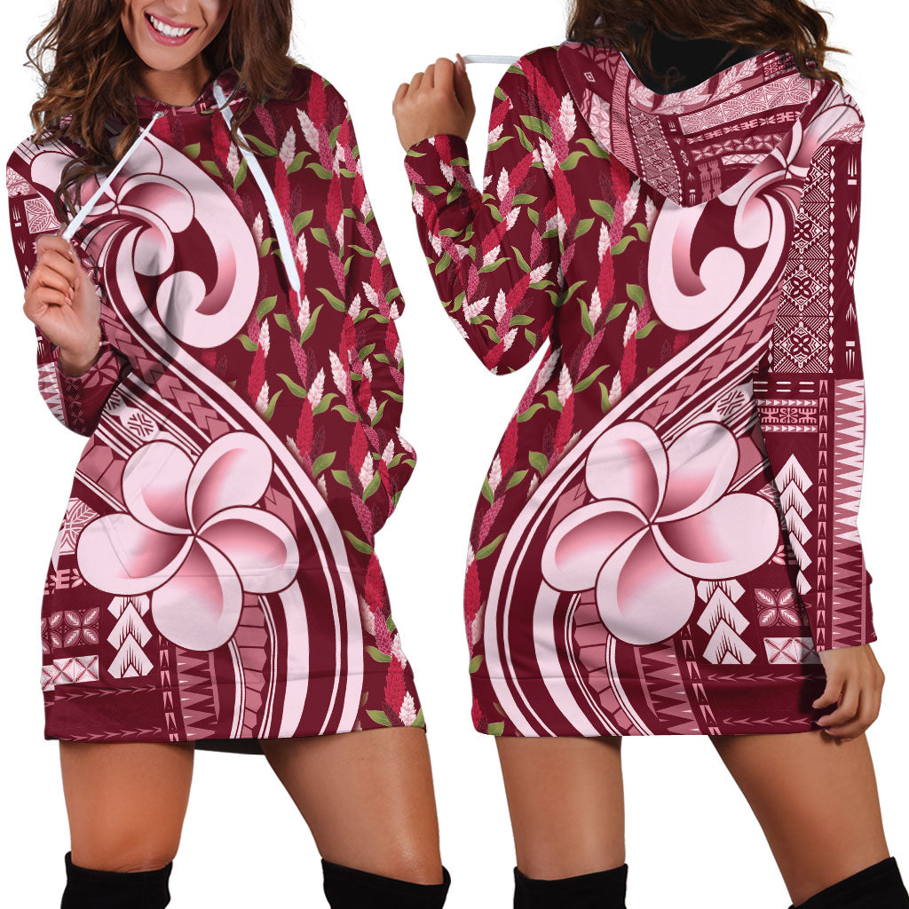 Samoa Teuila Hoodie Dress Maroon Samoan Siapo Motifs LT05 - Polynesian Pride