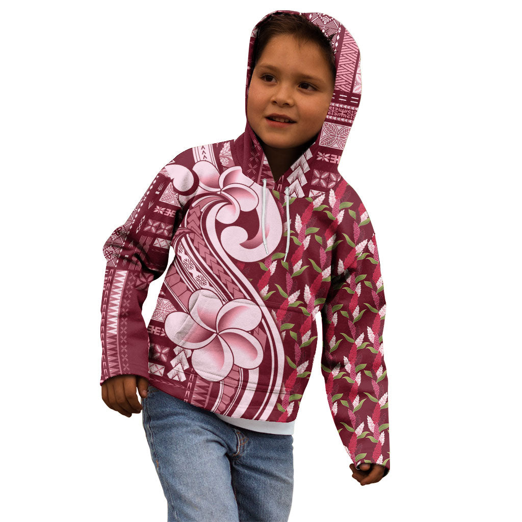 Samoa Teuila Kid Hoodie Maroon Samoan Siapo Motifs LT05 - Polynesian Pride