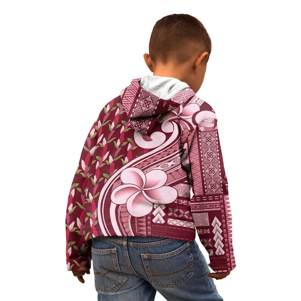 Samoa Teuila Kid Hoodie Maroon Samoan Siapo Motifs LT05 - Polynesian Pride