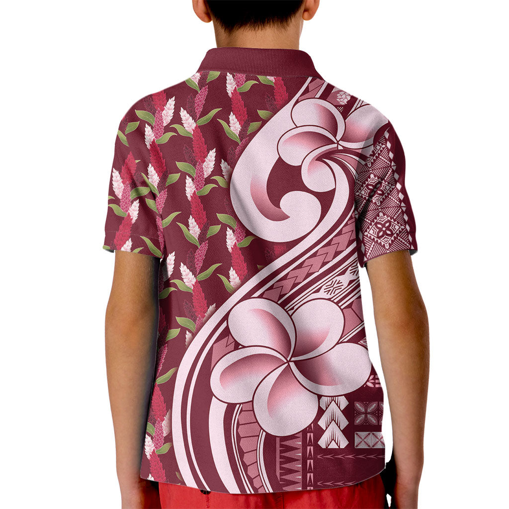 Samoa Teuila Kid Polo Shirt Maroon Samoan Siapo Motifs LT05 - Polynesian Pride