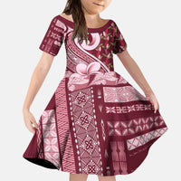 Samoa Teuila Kid Short Sleeve Dress Maroon Samoan Siapo Motifs LT05 KID Maroon - Polynesian Pride