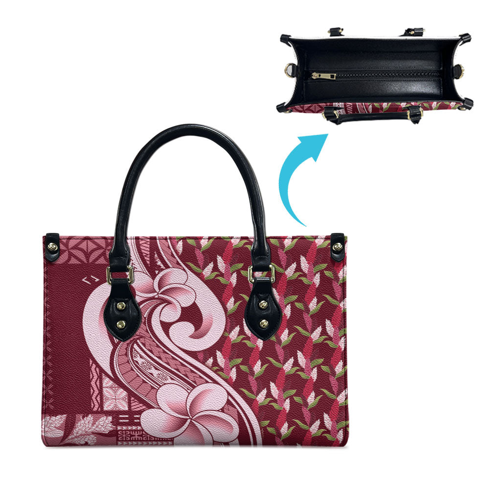 Samoa Teuila Leather Bag Maroon Samoan Siapo Motifs LT05 - Polynesian Pride
