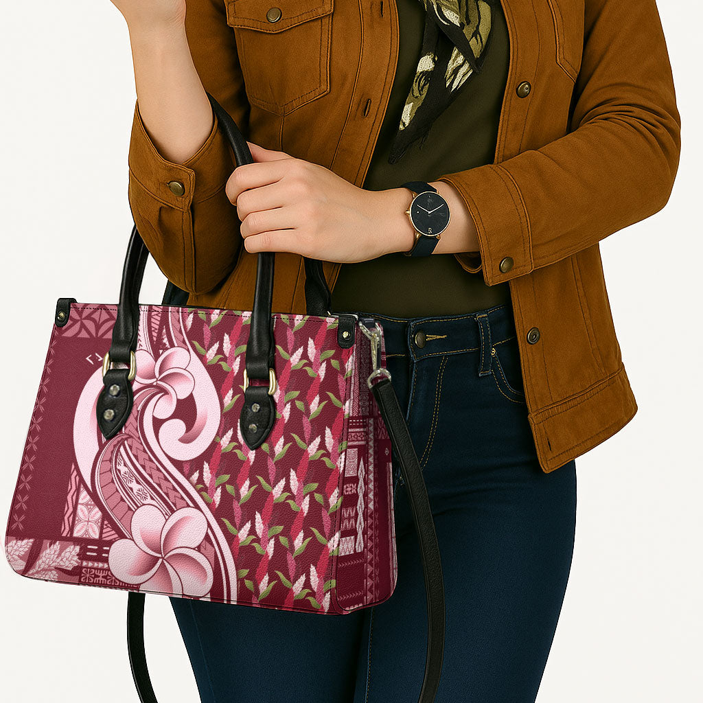 Samoa Teuila Leather Bag Maroon Samoan Siapo Motifs LT05 - Polynesian Pride