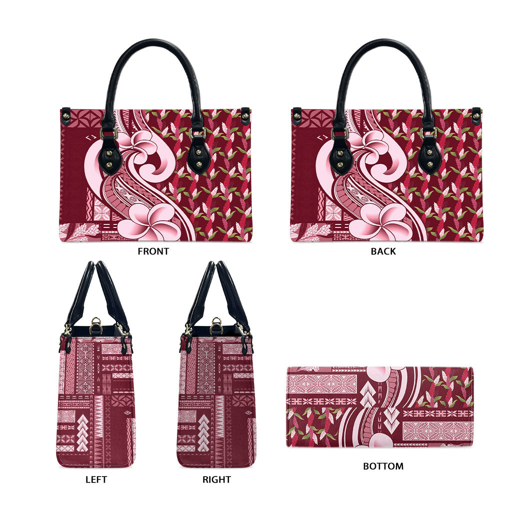 Samoa Teuila Leather Bag Maroon Samoan Siapo Motifs LT05 - Polynesian Pride