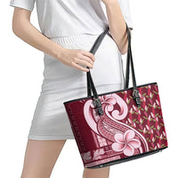 Samoa Teuila Leather Tote Bag Maroon Samoan Siapo Motifs LT05 - Polynesian Pride