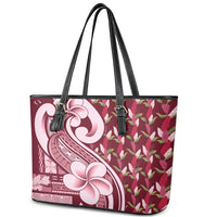 Samoa Teuila Leather Tote Bag Maroon Samoan Siapo Motifs LT05 - Polynesian Pride