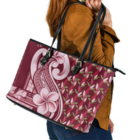Samoa Teuila Leather Tote Bag Maroon Samoan Siapo Motifs LT05 - Polynesian Pride