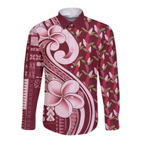 Samoa Teuila Long Sleeve Button Shirt Maroon Samoan Siapo Motifs LT05 Unisex Maroon - Polynesian Pride