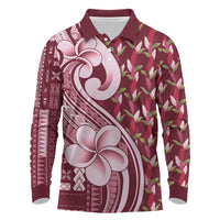 Samoa Teuila Long Sleeve Polo Shirt Maroon Samoan Siapo Motifs LT05 Maroon - Polynesian Pride
