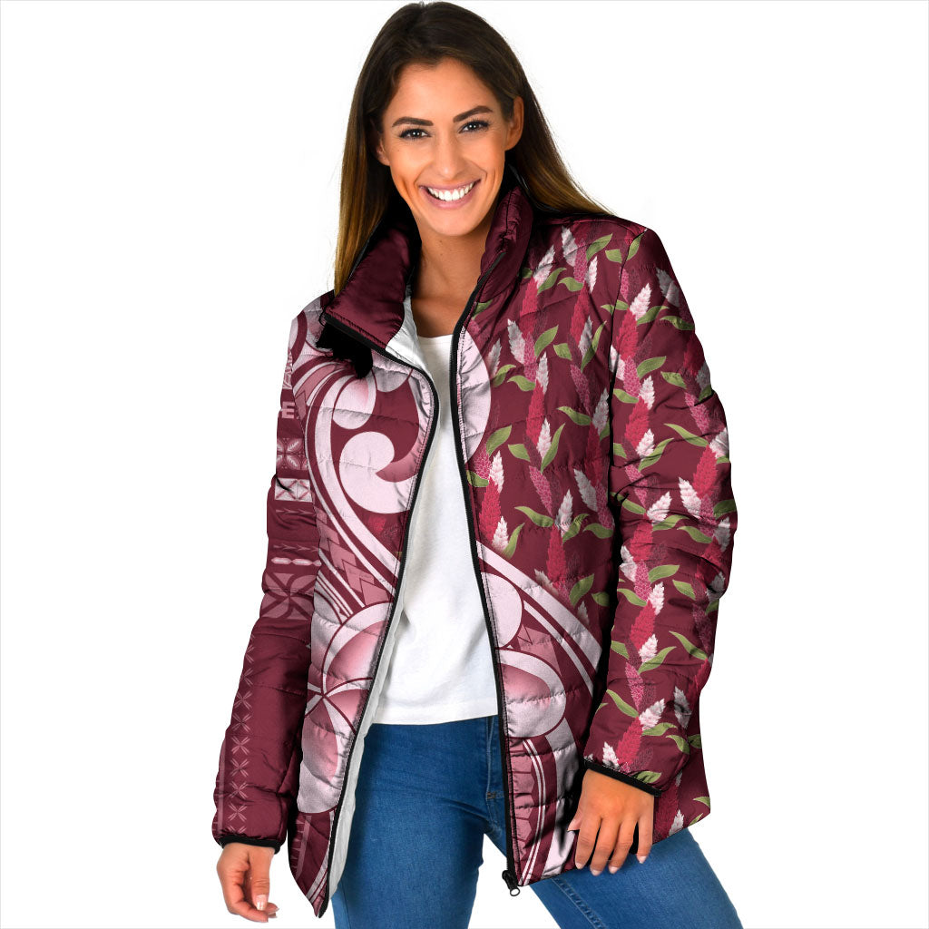 Samoa Teuila Padded Jacket Maroon Samoan Siapo Motifs LT05 Women Maroon - Polynesian Pride