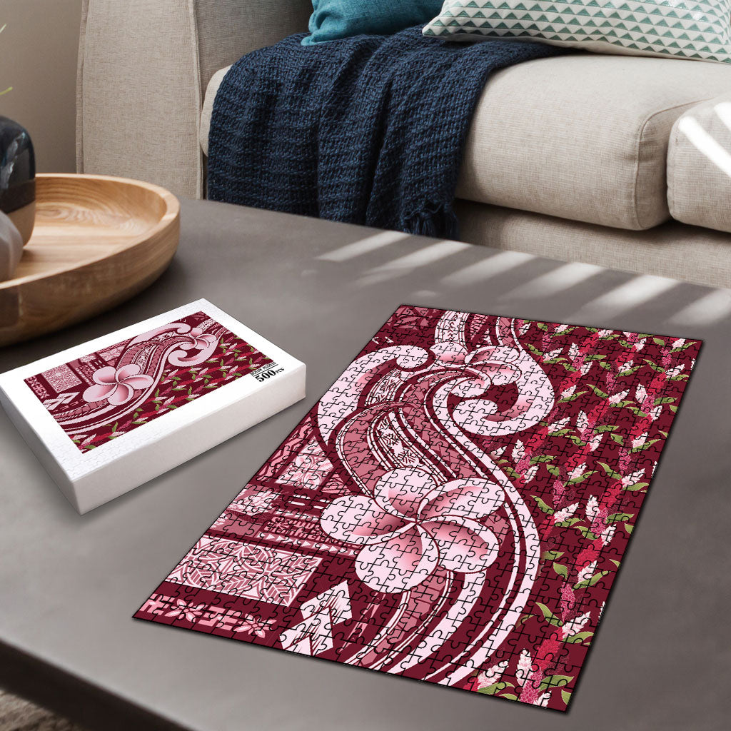 Samoa Teuila Puzzle Maroon Samoan Siapo Motifs LT05 - Polynesian Pride