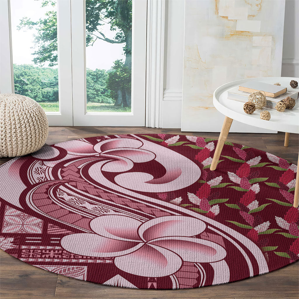 Samoa Teuila Round Carpet Maroon Samoan Siapo Motifs LT05 - Polynesian Pride