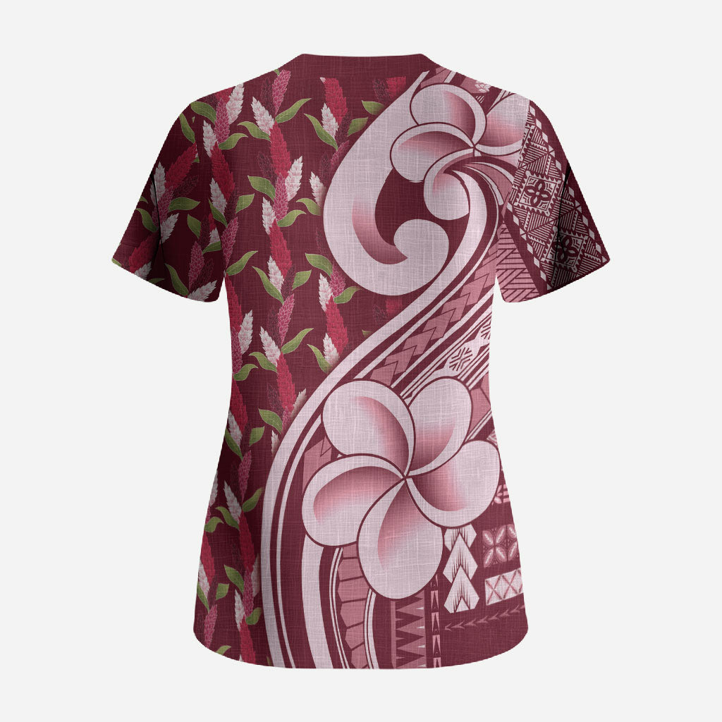Samoa Teuila Scrub Top Maroon Samoan Siapo Motifs LT05 - Polynesian Pride