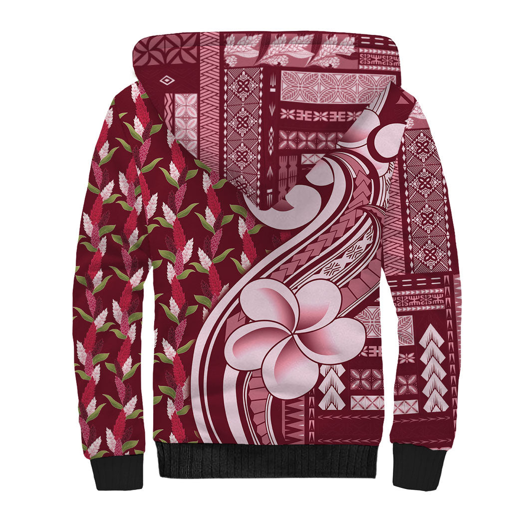 Samoa Teuila Sherpa Hoodie Maroon Samoan Siapo Motifs LT05 - Polynesian Pride