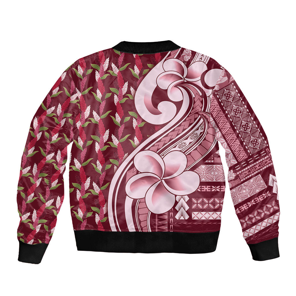 Samoa Teuila Sleeve Zip Bomber Jacket Maroon Samoan Siapo Motifs LT05 - Polynesian Pride
