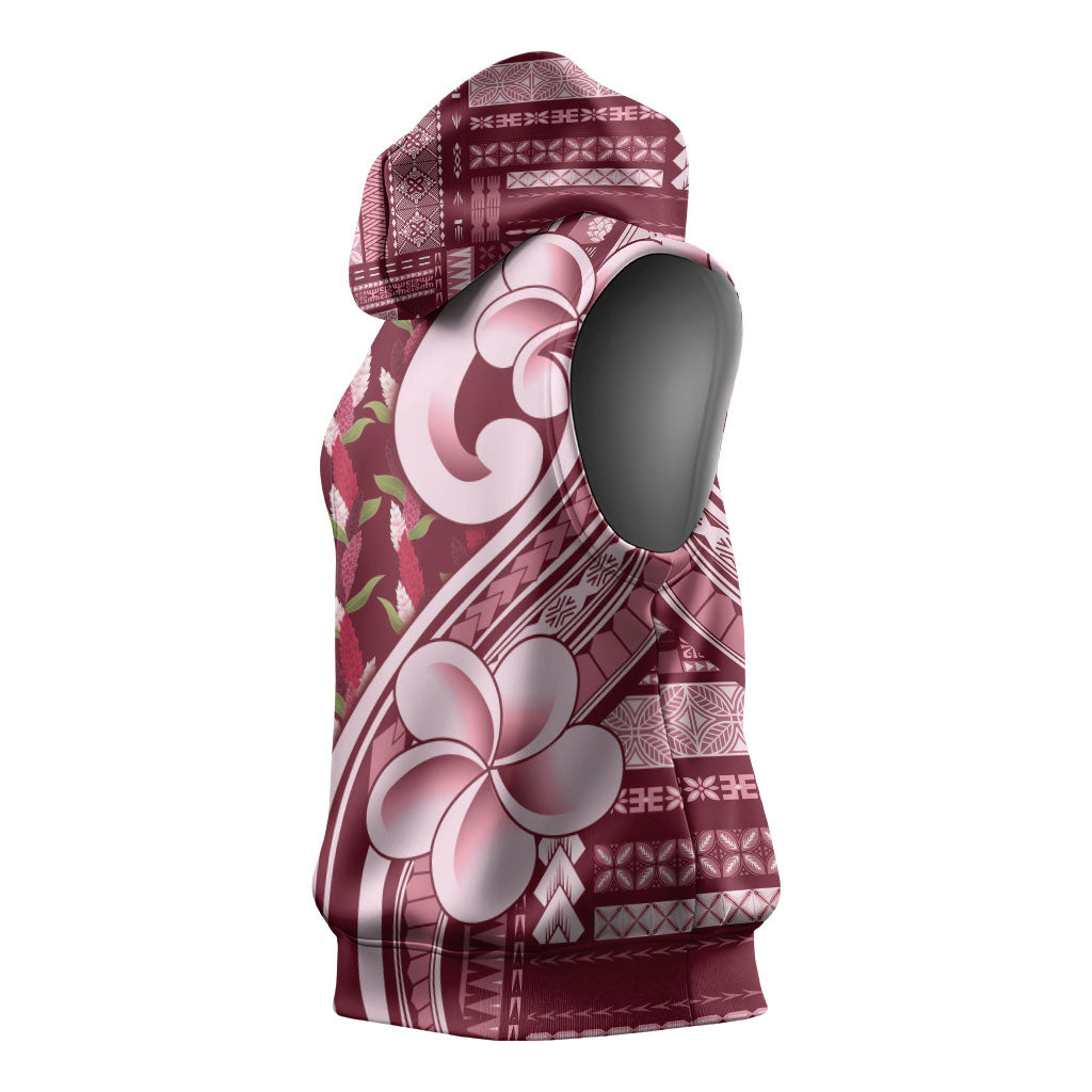 Samoa Teuila Sleeveless Hoodie Maroon Samoan Siapo Motifs LT05 - Polynesian Pride