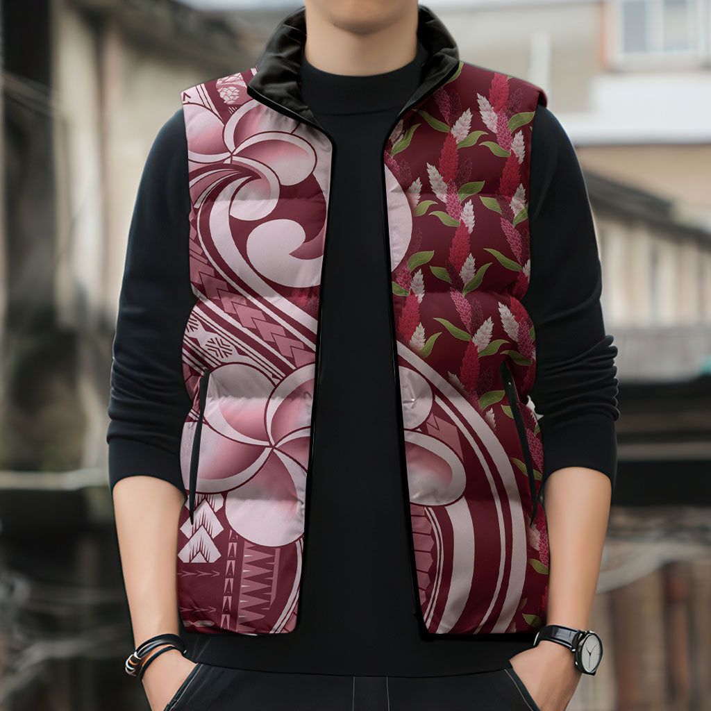 Samoa Teuila Sleeveless Puffer Jacket Maroon Samoan Siapo Motifs LT05 - Polynesian Pride