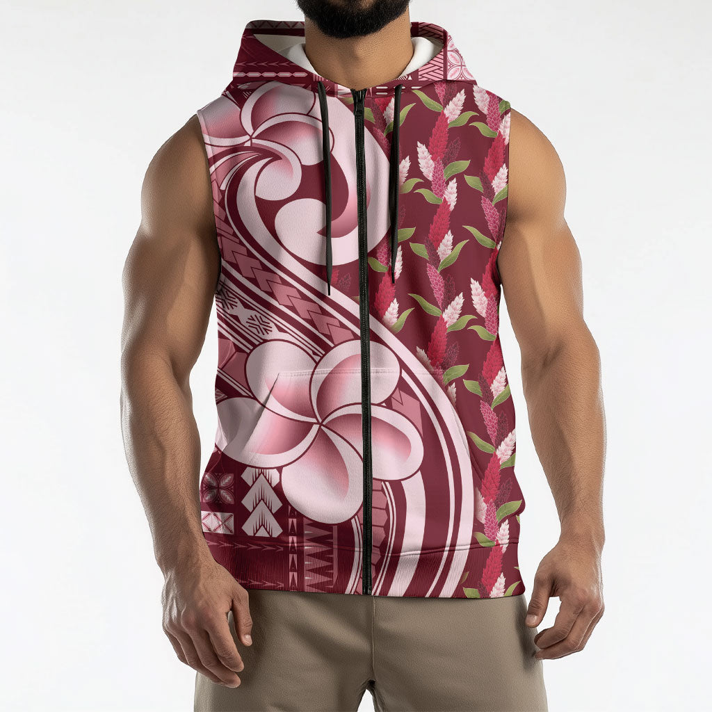 Samoa Teuila Sleeveless Zip Hoodie Maroon Samoan Siapo Motifs LT05 - Polynesian Pride