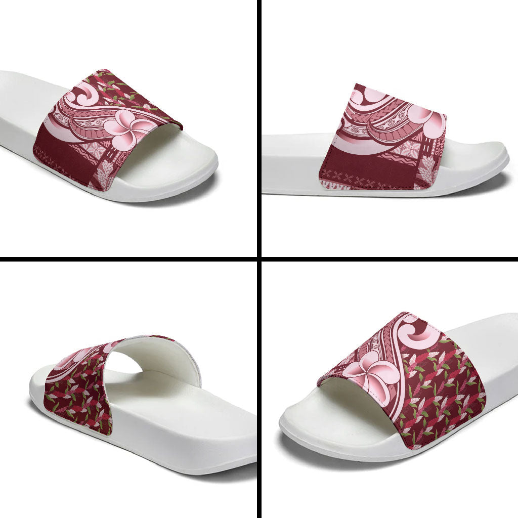 Samoa Teuila Slide Sandals Maroon Samoan Siapo Motifs LT05 - Polynesian Pride