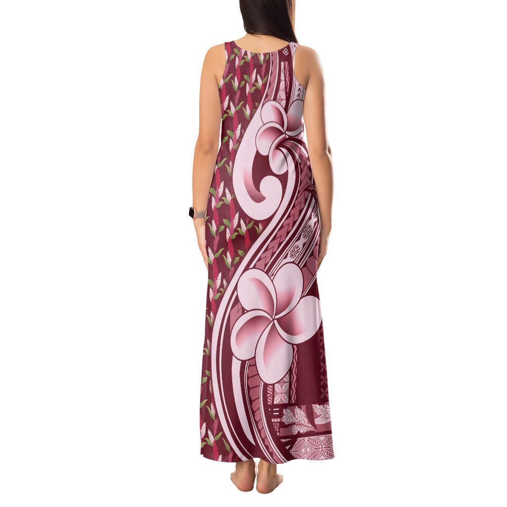 Samoa Teuila Tank Maxi Dress Maroon Samoan Siapo Motifs LT05 - Polynesian Pride
