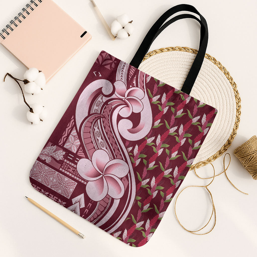 Samoa Teuila Tote Bag Maroon Samoan Siapo Motifs LT05 Black Strap One Size Maroon - Polynesian Pride