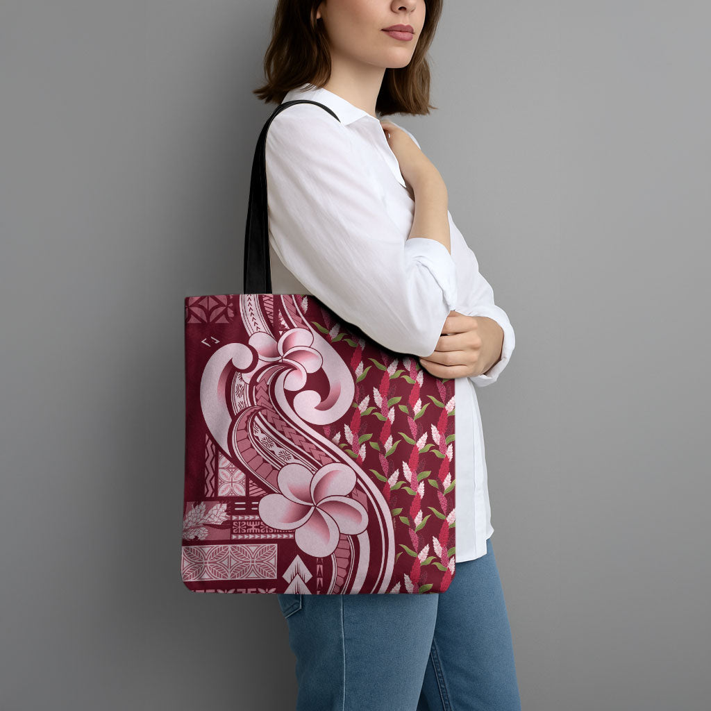 Samoa Teuila Tote Bag Maroon Samoan Siapo Motifs LT05 - Polynesian Pride