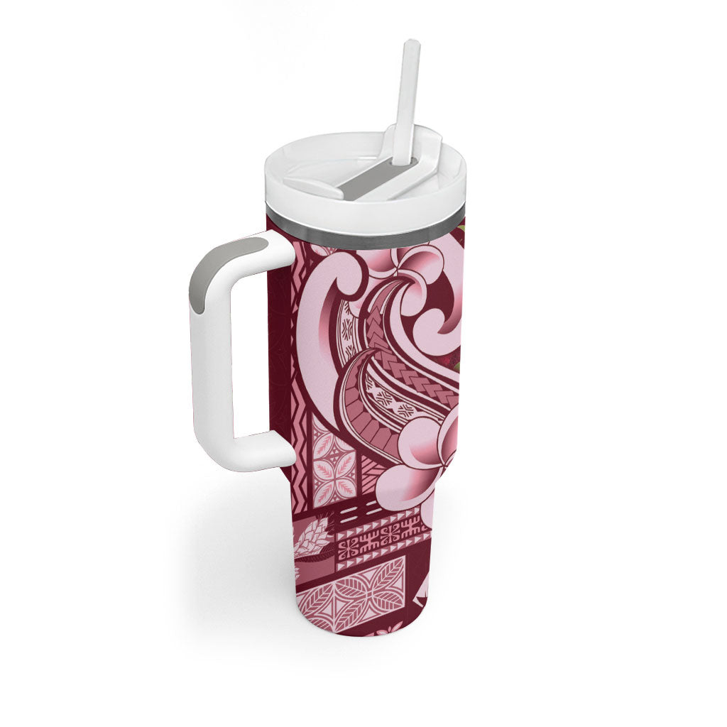 Samoa Teuila Tumbler With Handle Maroon Samoan Siapo Motifs LT05 - Polynesian Pride