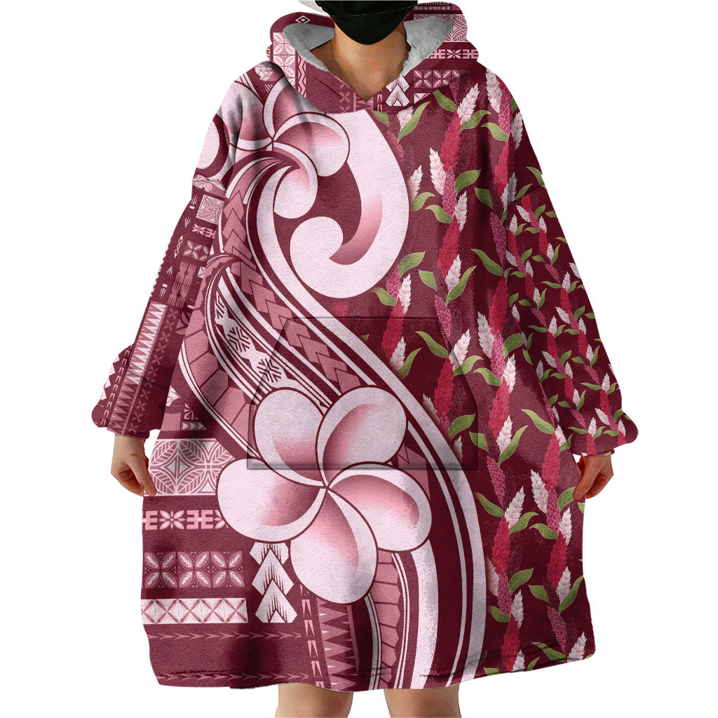 Samoa Teuila Wearable Blanket Hoodie Maroon Samoan Siapo Motifs LT05 - Polynesian Pride