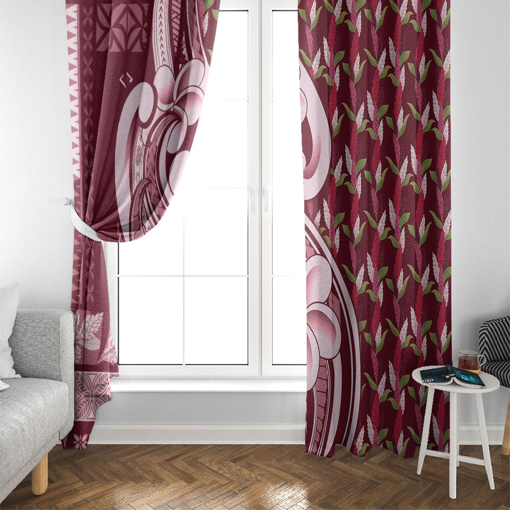 Samoa Teuila Window Curtain Maroon Samoan Siapo Motifs LT05 - Polynesian Pride