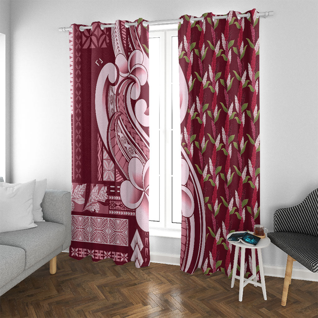 Samoa Teuila Window Curtain Maroon Samoan Siapo Motifs LT05 With Grommets Maroon - Polynesian Pride