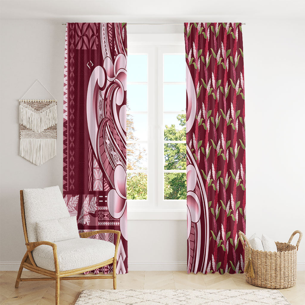 Samoa Teuila Window Curtain Maroon Samoan Siapo Motifs LT05 - Polynesian Pride