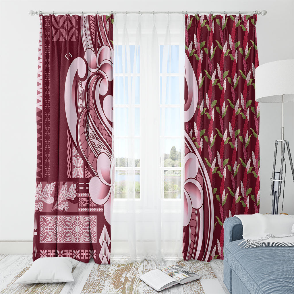 Samoa Teuila Window Curtain Maroon Samoan Siapo Motifs LT05 - Polynesian Pride